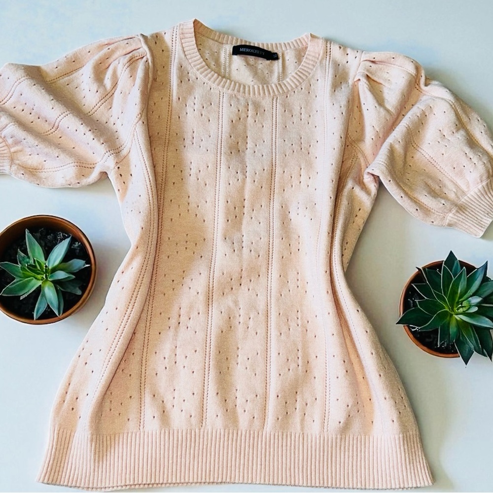 Soft Blush Sweater with Puff Sleeves